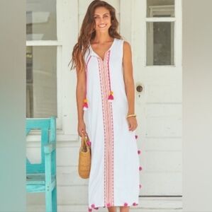 Cabana Life Essential White- Embroidered /Sleeveless Covered Up Maxi Dress NWT